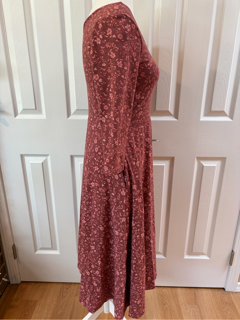 Pact Pink/Red Western Floral Fit & Flare 3/4 Sleeve V-Neck Dress Size S - Picture 4 of 12